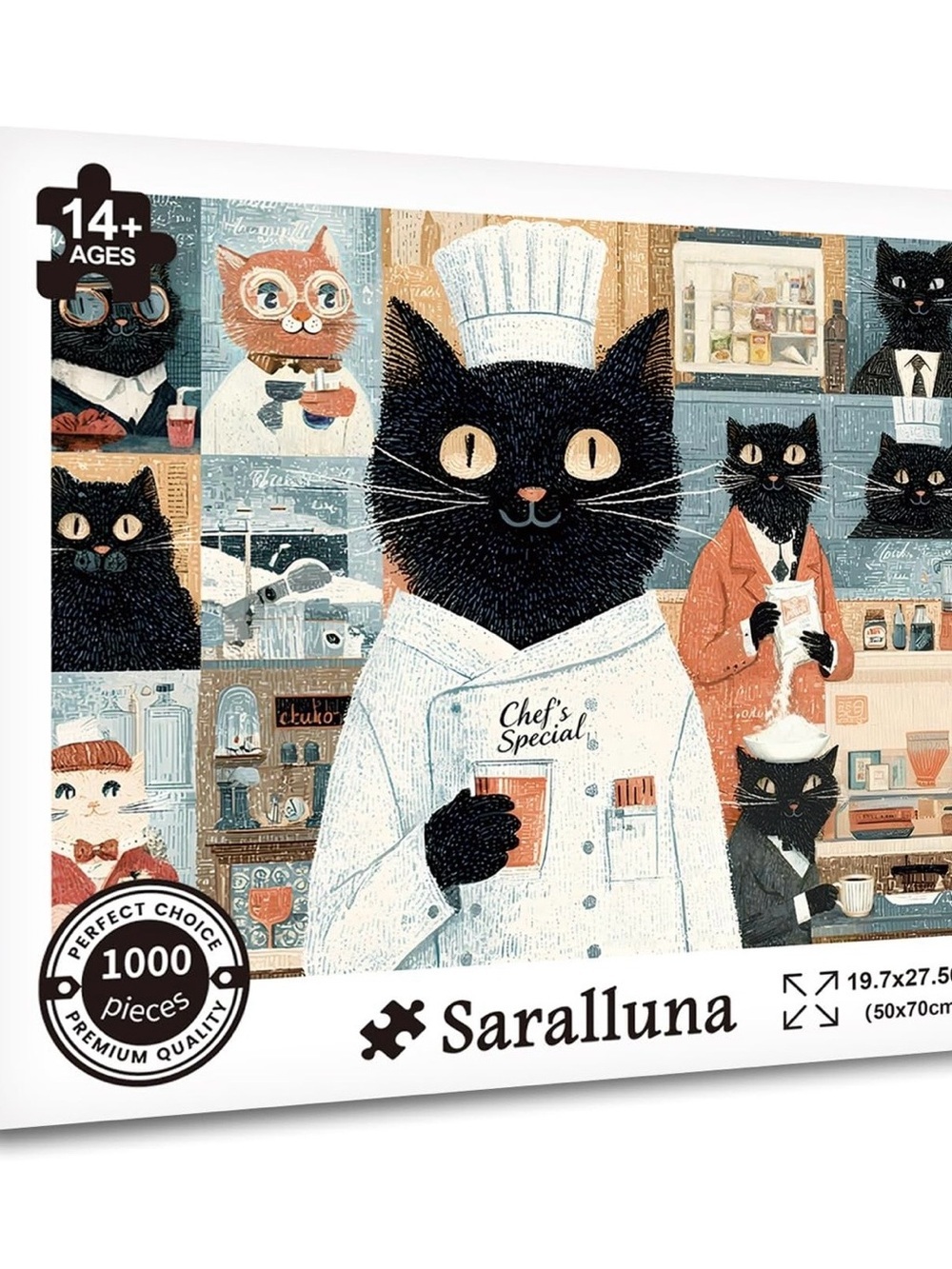 1000 Piece Black Cat Chef Jigsaw Puzzle Cute Cats Cottagecore Adult Puzzle Gift